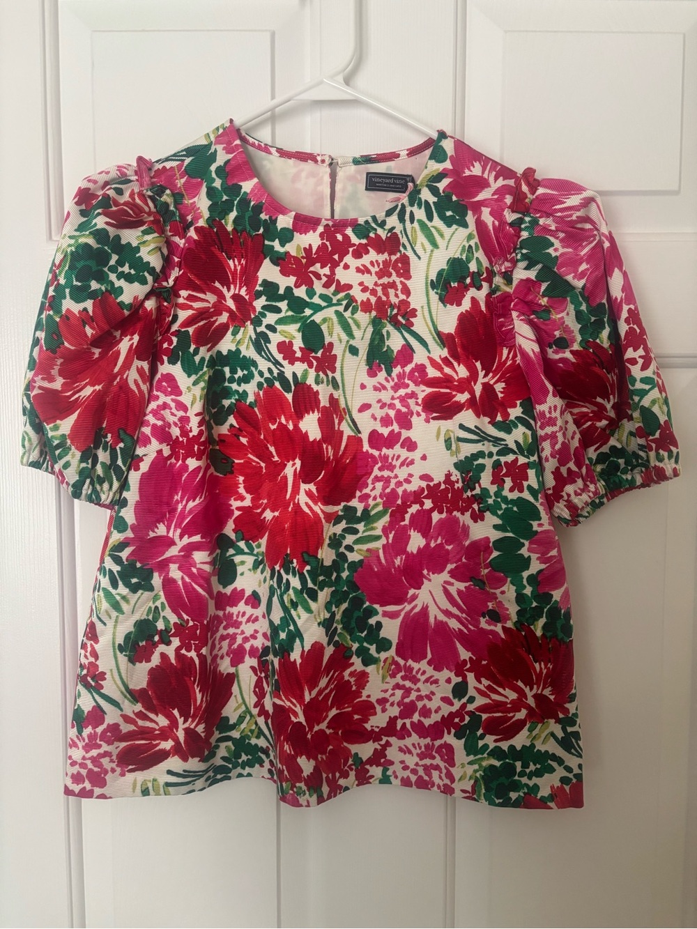Vineyard Vines Floral Puff-Sleeve Top in Pink & Red Size XS NWT
